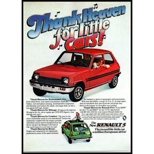 1976 Renault 5 Compact Hatchback Vintage Print Ad 70s Fuel Crisis Wall Art Photo